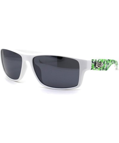 Locs Marijuana Pot Leaf Print Rectangle Sport Horn Rim Sunglasses Matte White Black $10.23 Sport