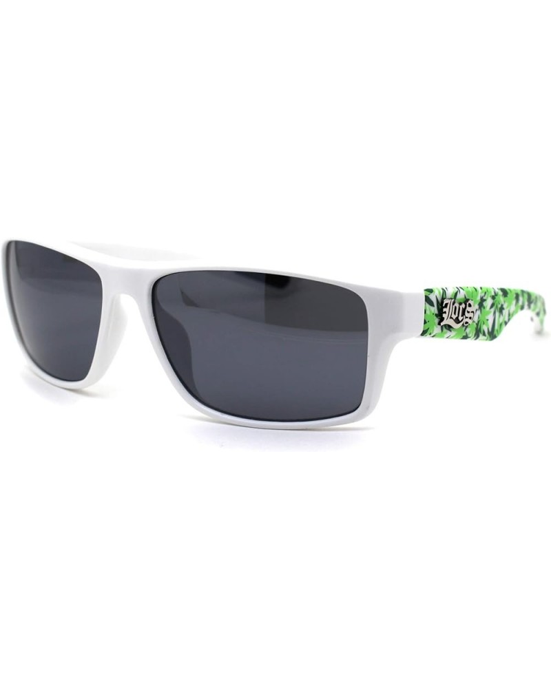 Locs Marijuana Pot Leaf Print Rectangle Sport Horn Rim Sunglasses Matte White Black $10.23 Sport