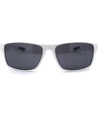 Locs Marijuana Pot Leaf Print Rectangle Sport Horn Rim Sunglasses Matte White Black $10.23 Sport