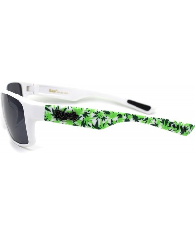 Locs Marijuana Pot Leaf Print Rectangle Sport Horn Rim Sunglasses Matte White Black $10.23 Sport