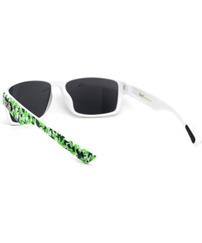 Locs Marijuana Pot Leaf Print Rectangle Sport Horn Rim Sunglasses Matte White Black $10.23 Sport