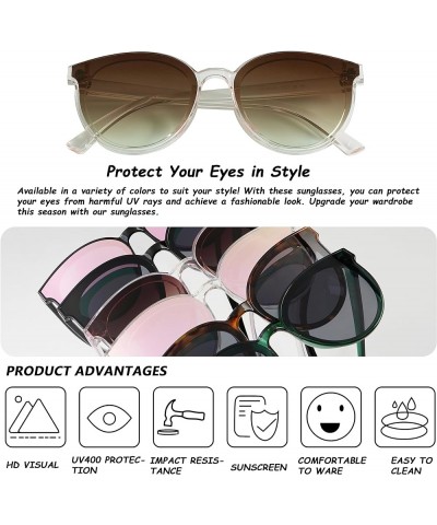 Trendy Classic Oversized Round Sunglasses For Women Men Retro Lage Frame Shades Vintage Cat Eyes Sun Glasses Clear/Brown $10....