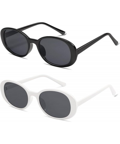 Retro Oval Sunglasses for Women Men 90s Wide Narrow Round Trendy 2024 Shapes AP3661 Small P1 2 Pack Black/Gray&white/Gray $8....