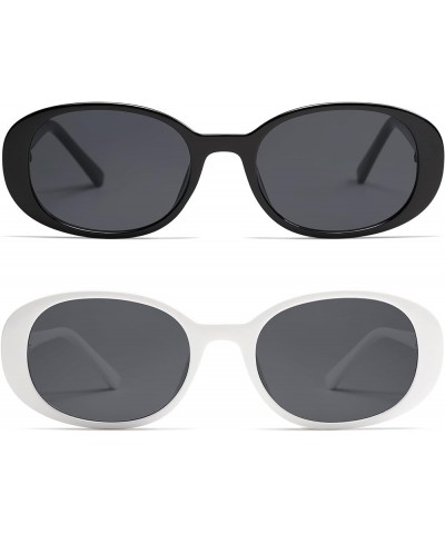 Retro Oval Sunglasses for Women Men 90s Wide Narrow Round Trendy 2024 Shapes AP3661 Small P1 2 Pack Black/Gray&white/Gray $8....