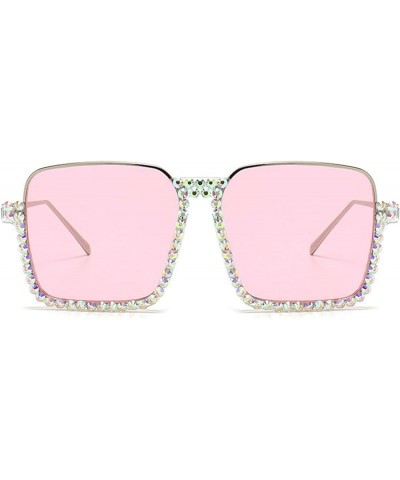 Cute Oversized Bling Square Shiny Rhinestone Sunglasses Women Fashion Candy color Party beach Sunglasses Pink $10.84 Oversized