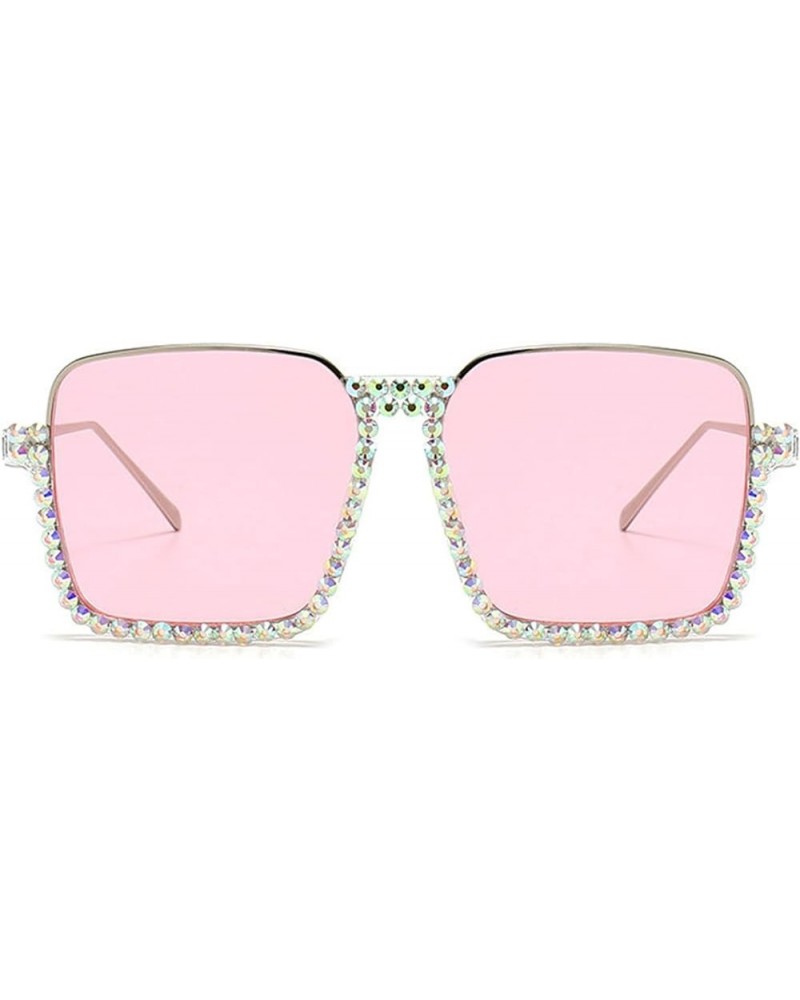 Cute Oversized Bling Square Shiny Rhinestone Sunglasses Women Fashion Candy color Party beach Sunglasses Pink $10.84 Oversized