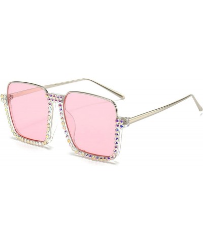 Cute Oversized Bling Square Shiny Rhinestone Sunglasses Women Fashion Candy color Party beach Sunglasses Pink $10.84 Oversized