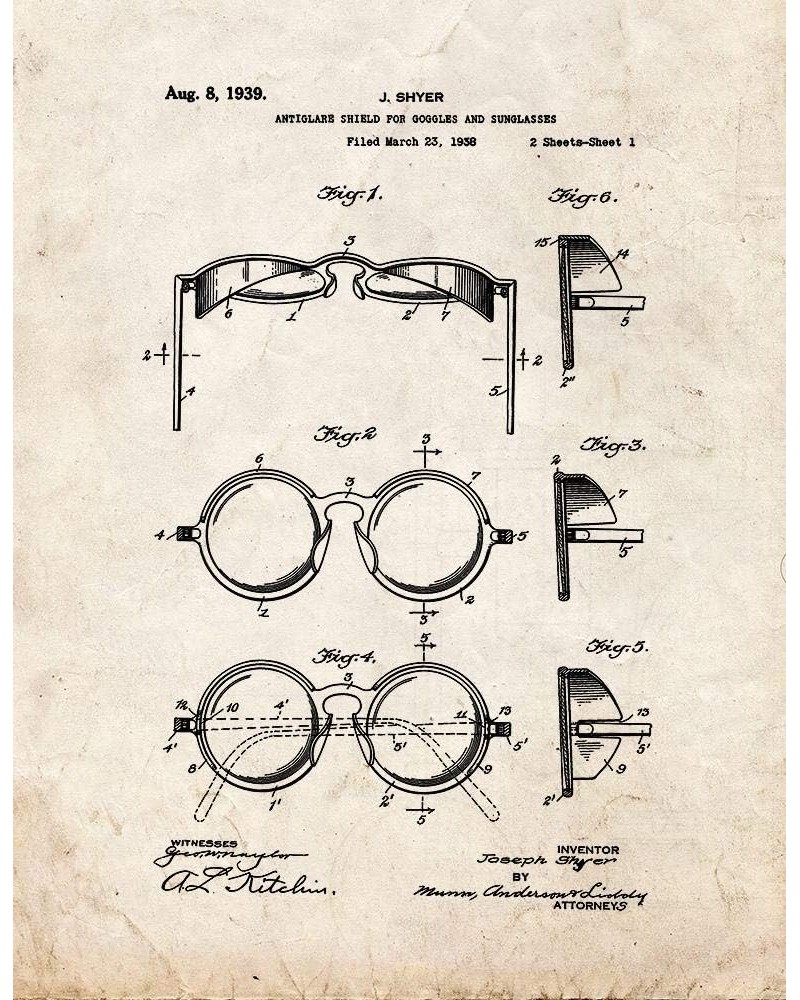 Antiglare Shield For Goggles And Sunglasses Patent Print (13" x 19") M12242 5" x 7" Old Look $13.70 Designer