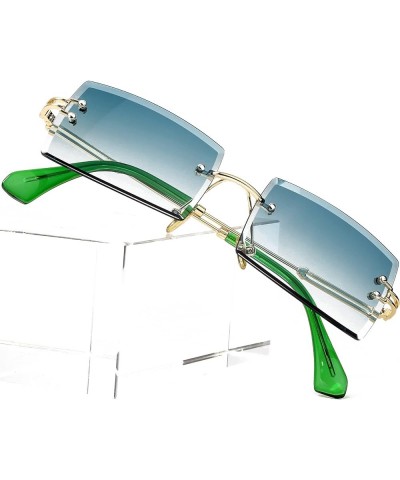 Rectangle Sunglasses for Women Men Vintage Rimless Square Sun Glasses Candy Color Stuffy Cyan $10.25 Rimless