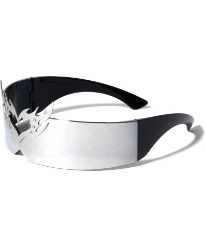 Phoenix Flaming Heart Y2K Futuristic XL Wrap Around One Piece Shield Lens Sunglasses Black Frame - Silver Mirror Lens $10.42 ...