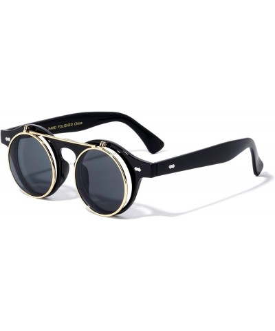 Vintage Flip Up 80's Retro Round Steampunk Circle Sunglasses W-312-FLIP Black Gold $8.09 Round