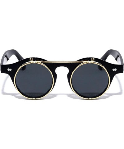 Vintage Flip Up 80's Retro Round Steampunk Circle Sunglasses W-312-FLIP Black Gold $8.09 Round