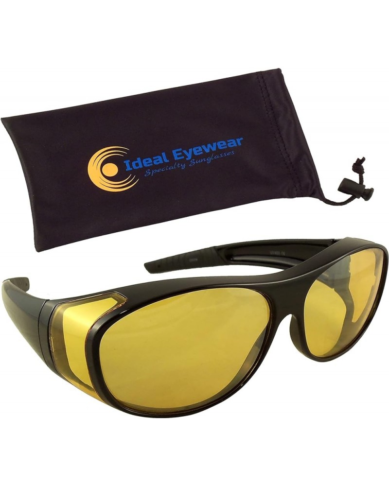 Night Driving Wear Over Glasses Yellow Lens Fit Over Glasses Black Frame With Case $12.30 Wayfarer