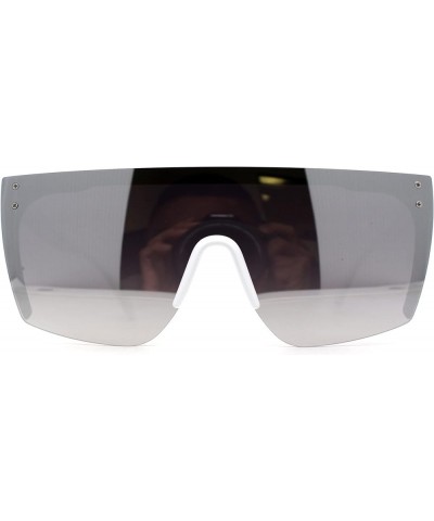 Womens Flat Top Color Mirror Oversize Diva Shield Rimless Sunglasses White Silver Mirror $10.04 Oversized