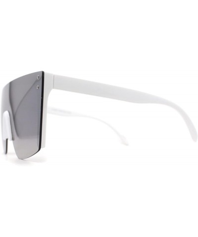 Womens Flat Top Color Mirror Oversize Diva Shield Rimless Sunglasses White Silver Mirror $10.04 Oversized