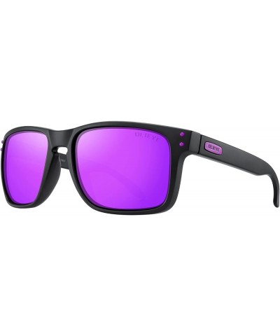 Men Sports Polarized Sunglasses Male Sport Fishing Shades Flexible Frame Sunglasses Matte Black Frame/Purple Mirror Lens/Purp...