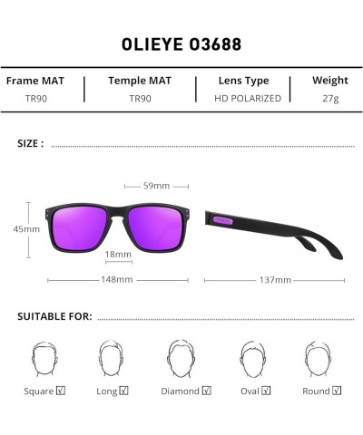 Men Sports Polarized Sunglasses Male Sport Fishing Shades Flexible Frame Sunglasses Matte Black Frame/Purple Mirror Lens/Purp...