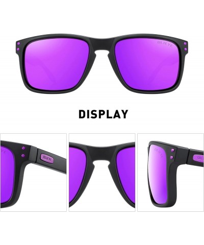 Men Sports Polarized Sunglasses Male Sport Fishing Shades Flexible Frame Sunglasses Matte Black Frame/Purple Mirror Lens/Purp...