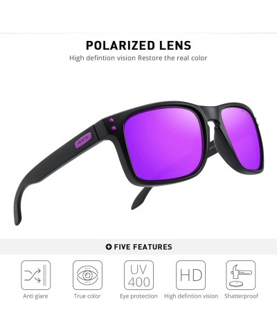 Men Sports Polarized Sunglasses Male Sport Fishing Shades Flexible Frame Sunglasses Matte Black Frame/Purple Mirror Lens/Purp...