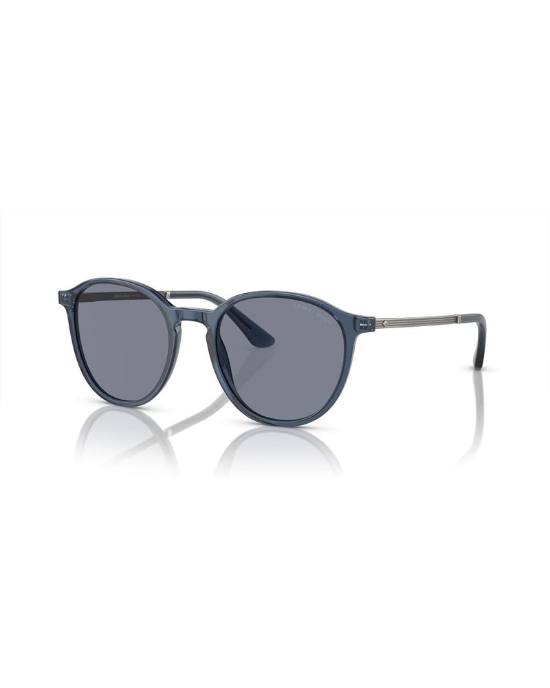 Man Sunglasses Trasparent Blue Frame, Blue Lenses, 51MM Trasparent Blue $72.66 Round