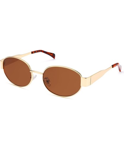 Retro Oval Sunglasses for Women Men – Trendy Vintage Designer Sun Glasses Fashion Shades UV400 Protection C2* Gold Frame/Brow...