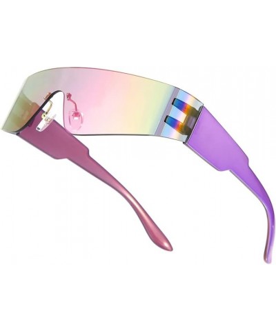 Y2K Rimless Sunglasses for Women, Wrap Around Shield Glasses Purple $8.24 Shield