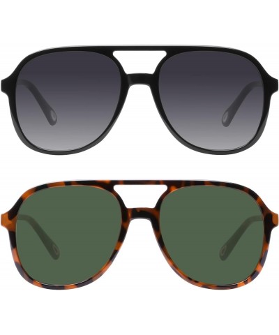 Retro Aviator Sunglasses for Women Men Classic Trendy Vintage 70s Sunglasses Black/Grey+brown Tortoise/Green $9.66 Aviator