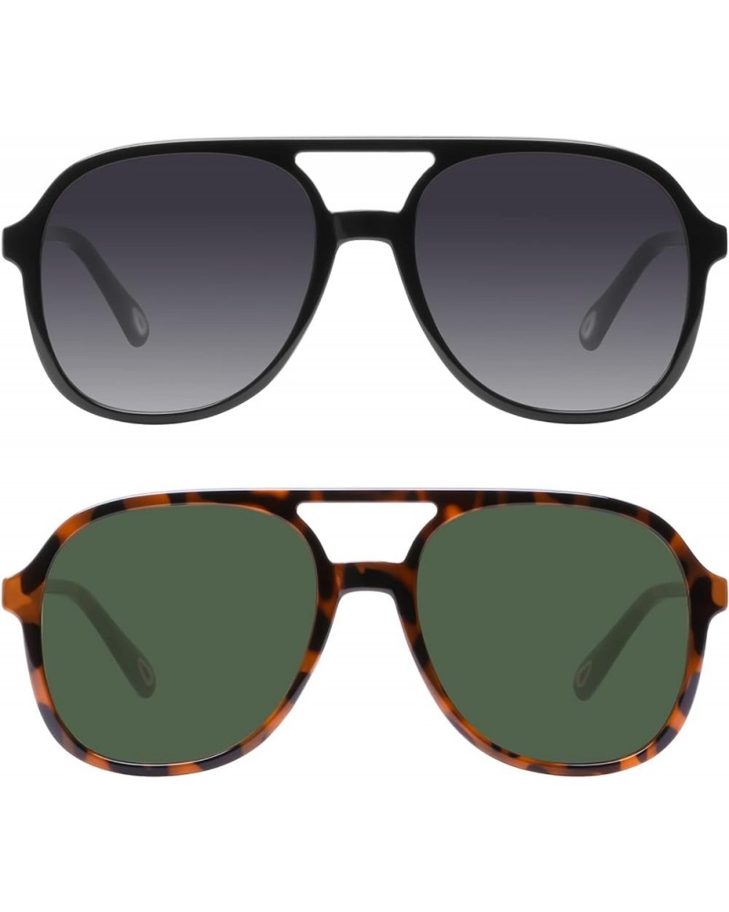 Retro Aviator Sunglasses for Women Men Classic Trendy Vintage 70s Sunglasses Black/Grey+brown Tortoise/Green $9.66 Aviator