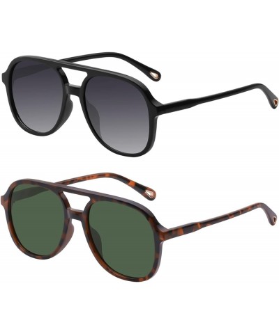 Retro Aviator Sunglasses for Women Men Classic Trendy Vintage 70s Sunglasses Black/Grey+brown Tortoise/Green $9.66 Aviator