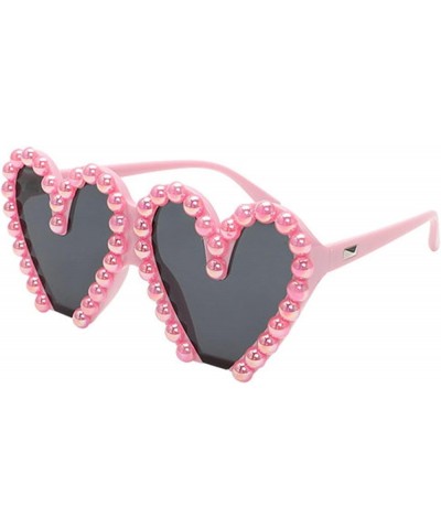 Trendy Rhinestone Love Heart Sunglasses Pearl Heart Shaped Diomand pink Glasses Funny Party Outdoor for Women Pink $9.97 Desi...