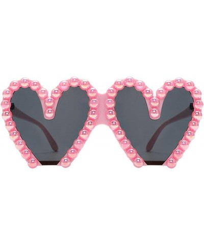 Trendy Rhinestone Love Heart Sunglasses Pearl Heart Shaped Diomand pink Glasses Funny Party Outdoor for Women Pink $9.97 Desi...