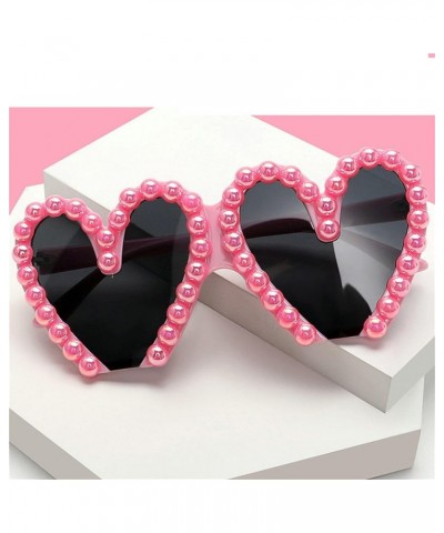 Trendy Rhinestone Love Heart Sunglasses Pearl Heart Shaped Diomand pink Glasses Funny Party Outdoor for Women Pink $9.97 Desi...