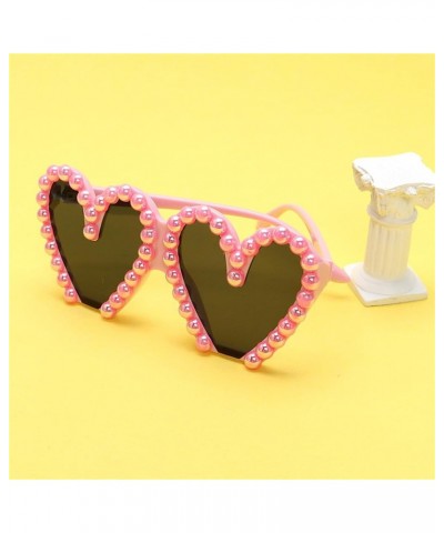 Trendy Rhinestone Love Heart Sunglasses Pearl Heart Shaped Diomand pink Glasses Funny Party Outdoor for Women Pink $9.97 Desi...