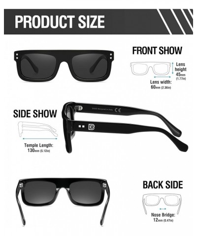 Retro Rectangle Polarized Sunglasses for Men Women Vintage Flat Top Acetate Sun Glasses UV400 Protection DC2360 Black Frame G...