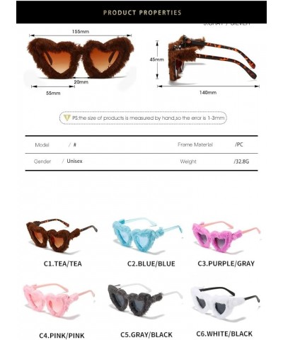 Retro Heart-Shaped Soft Plush Sunglasses Women Fashion Blue Pink Eyewear Trending Men Cat Eye Sun Glasses Shades UV400 (Color...