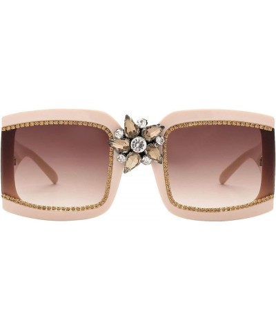 Luxury Sparkling Crystal Frame Square Sunglasses Women UV Protection Rhinestone Sunglasses Fashion Eyewear Brown $10.88 Square