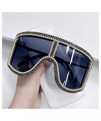 Oversized bling Rhinestones Sunglasses Women 2023 Luxury One Piece Y2K Sports Sun Glasses for Lady Punk Eyewear 2pcs-black&br...