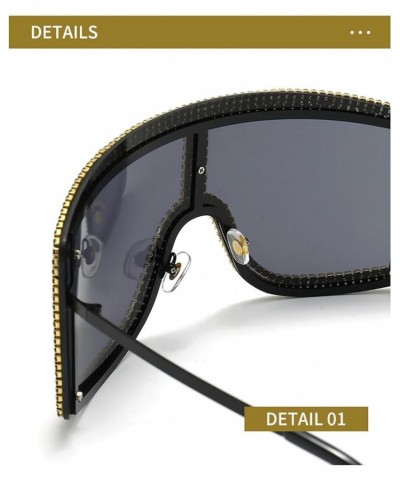 Oversized bling Rhinestones Sunglasses Women 2023 Luxury One Piece Y2K Sports Sun Glasses for Lady Punk Eyewear 2pcs-black&br...