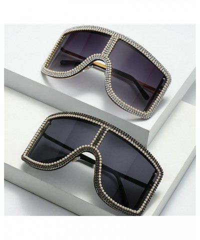 Oversized bling Rhinestones Sunglasses Women 2023 Luxury One Piece Y2K Sports Sun Glasses for Lady Punk Eyewear 2pcs-black&br...