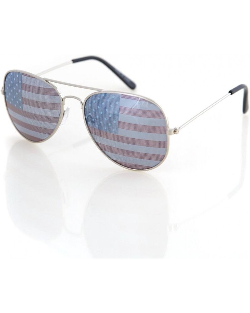 Aviator USA America American Flag Sunglasses - Great Accesory for 4th of July (Silver, Multi) $8.09 Aviator