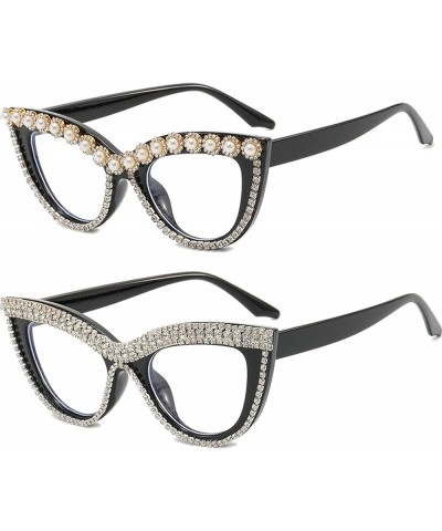 Clear Cat Eye Sunglasses Female Rhinestone Glasses Vintage Funky Crystal Eyewear Bling Diamond Sunglasses for Women and Girls...