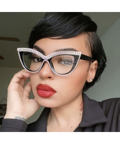 Clear Cat Eye Sunglasses Female Rhinestone Glasses Vintage Funky Crystal Eyewear Bling Diamond Sunglasses for Women and Girls...