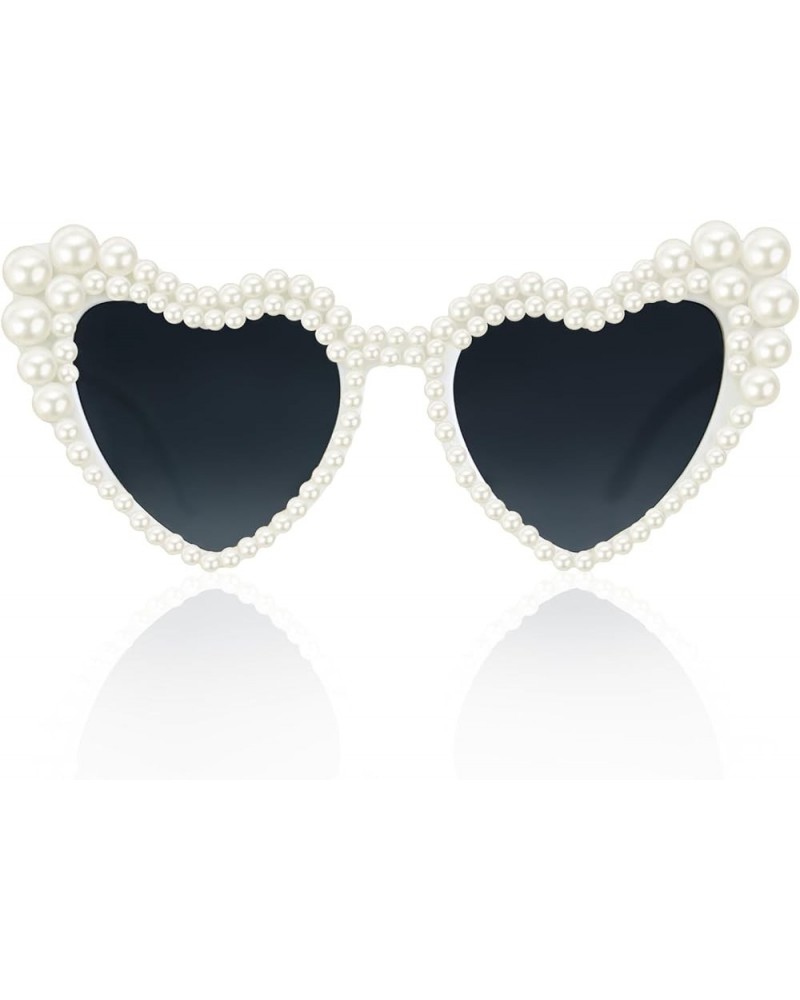 Pearl Sunglasses for Women, Pearl Glasses Vintage Love Heart Shaped Sunglasses for Women Girls Adults Dress up Party White $7...