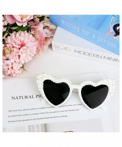 Pearl Sunglasses for Women, Pearl Glasses Vintage Love Heart Shaped Sunglasses for Women Girls Adults Dress up Party White $7...