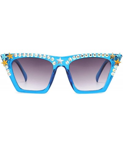 Retro Sparkling Crystal Diamond Frame Cat Eye Bling Rhinestone Sunglasses for Women Fashion Party Sun Glasses Blue $10.30 Cat...