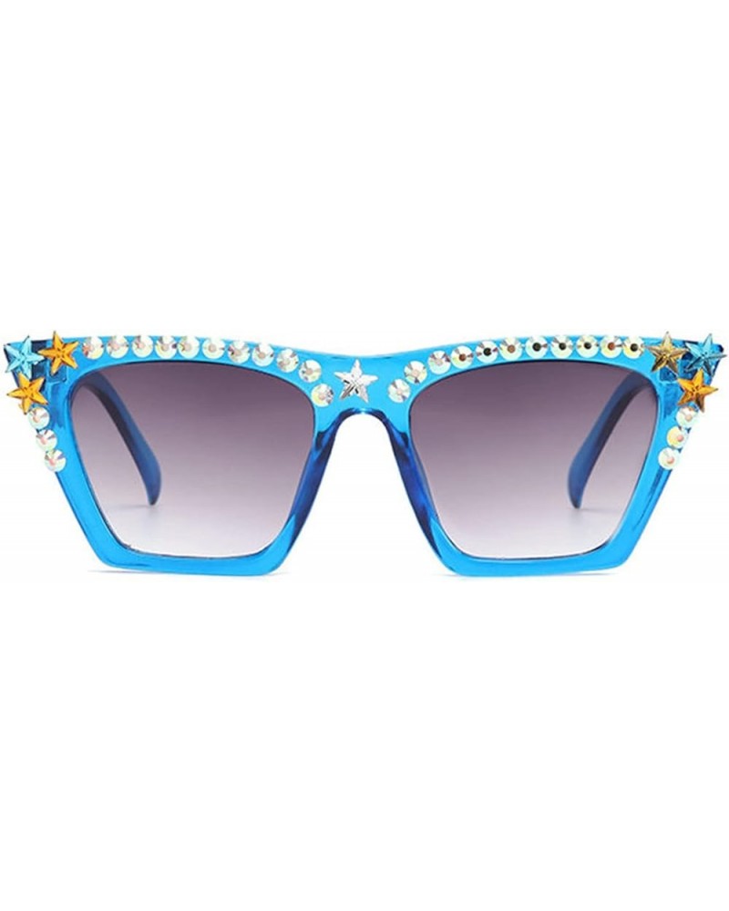 Retro Sparkling Crystal Diamond Frame Cat Eye Bling Rhinestone Sunglasses for Women Fashion Party Sun Glasses Blue $10.30 Cat...