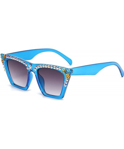 Retro Sparkling Crystal Diamond Frame Cat Eye Bling Rhinestone Sunglasses for Women Fashion Party Sun Glasses Blue $10.30 Cat...