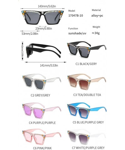 Retro Sparkling Crystal Diamond Frame Cat Eye Bling Rhinestone Sunglasses for Women Fashion Party Sun Glasses Blue $10.30 Cat...