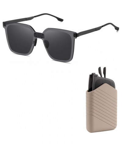 Ultra Lightweight Foldable Polarized Sunglasses - Metal Square Frame Nylon Lens UV Protection Anti-glare Black $18.40 Square