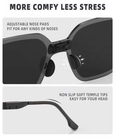 Ultra Lightweight Foldable Polarized Sunglasses - Metal Square Frame Nylon Lens UV Protection Anti-glare Black $18.40 Square